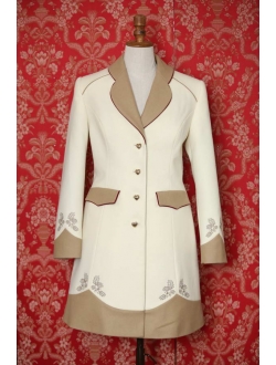 Woolen coat - Ivory 2x cappuccino bordeaux